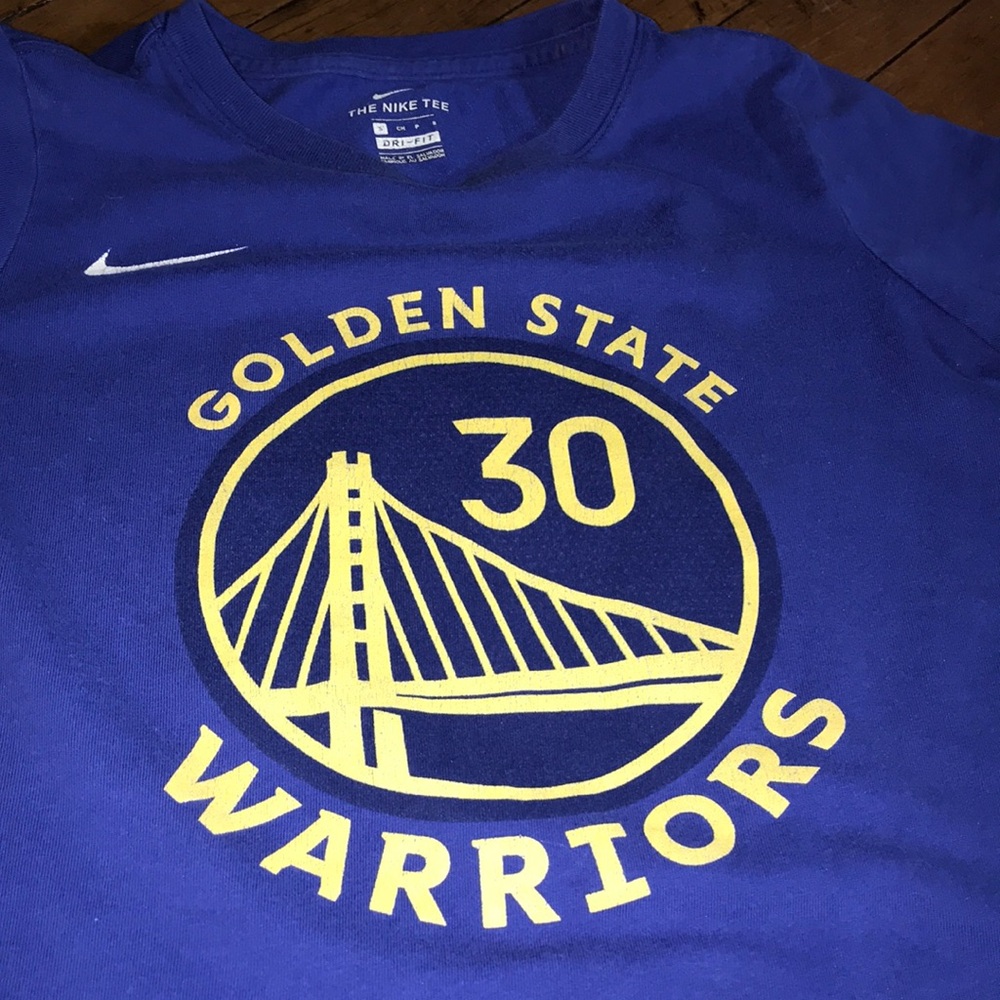 Nike Blue Golden State Warriors Tee with Yellow Logo Steph Curry - Picture 3 of 5